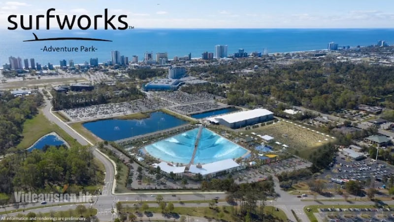 Renderings show an upcoming Surf Park and amphitheater in Myrtle Beach.