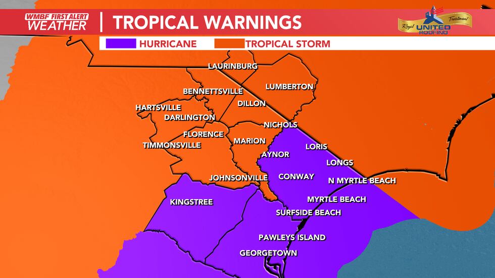 A Hurricane and Tropical Storm warning is issued for the area.