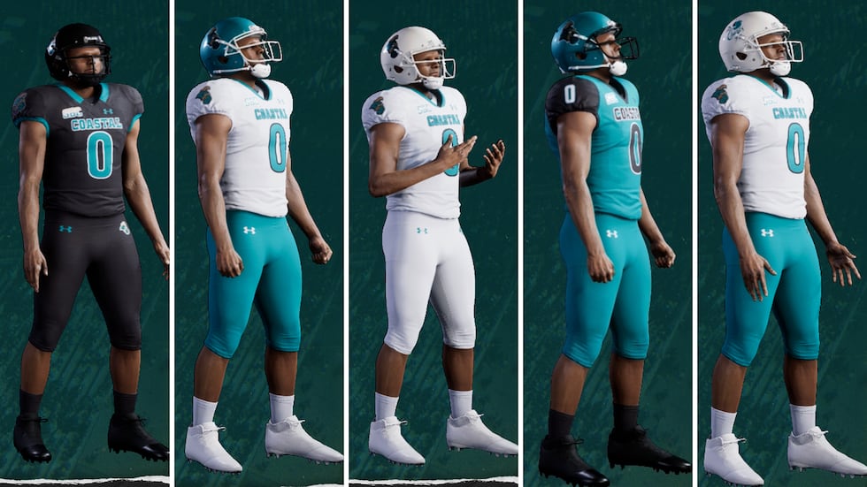 Let's take a look at some of the uniform combinations for Coastal Carolina in EA Sports College Football.