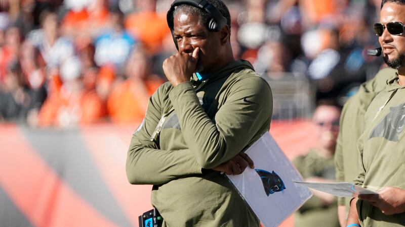 Carolina Panthers head coach Steve Wilks watches after the Cincinnati Bengals made an...