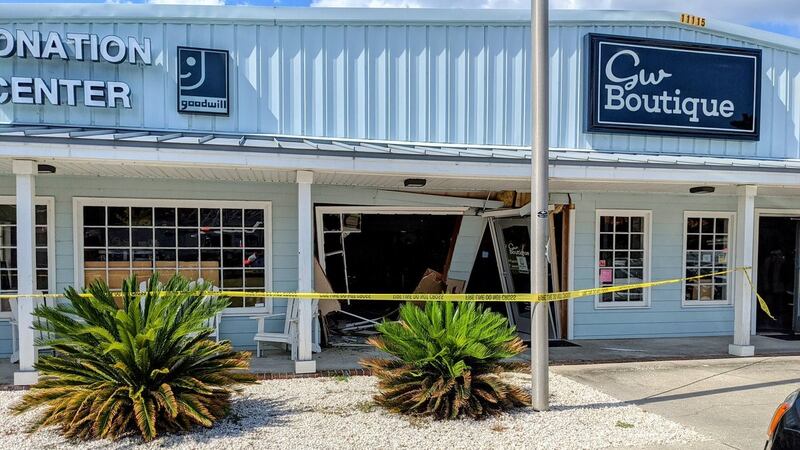 A car drove through the GW Boutique in Pawleys Island on Monday afternoon.