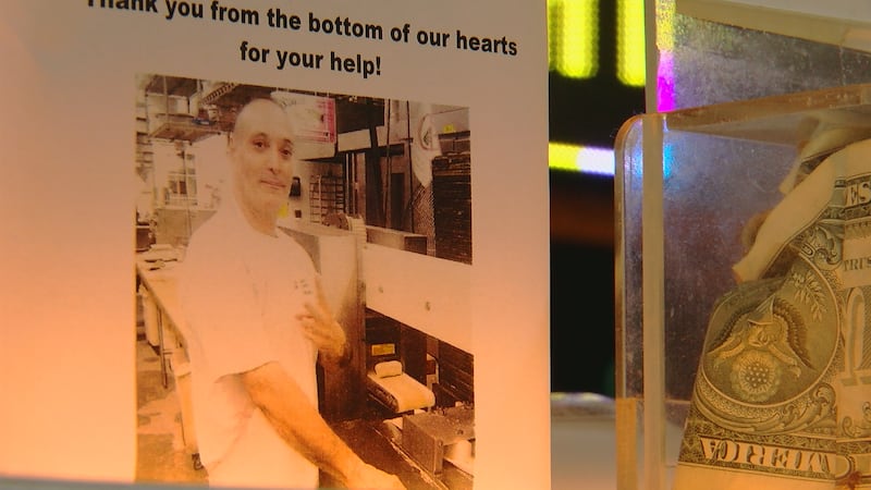 The jar that has raised $800 for Carlos Rivera.