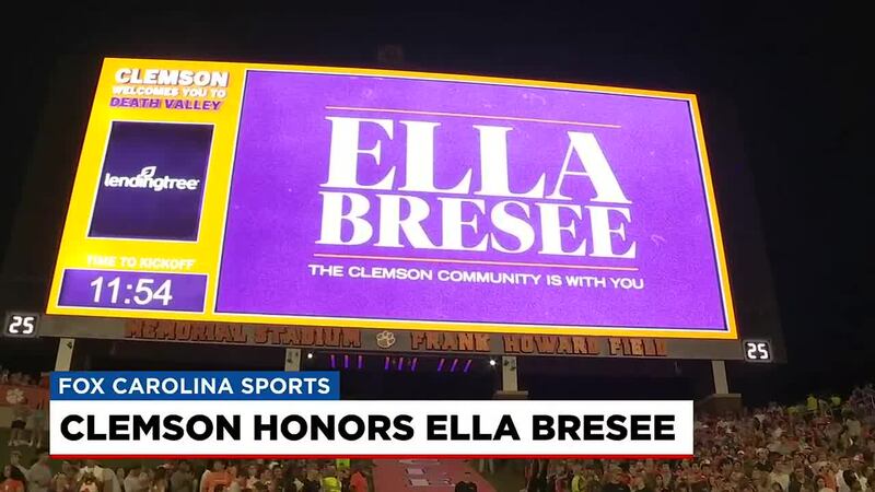 Clemson held a moment of silence in honor of Ella Bresee's passing on Saturday, September 17,...