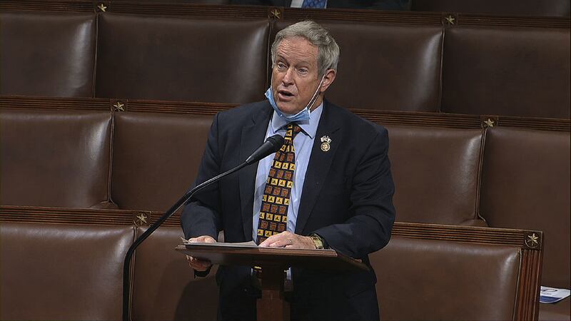 In this image from video, Rep. Joe Wilson, R-S.C., speaks on the floor of the House of...