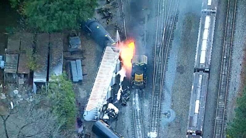Northwest Atlanta train derailment and fire on Nov. 17, 2023.