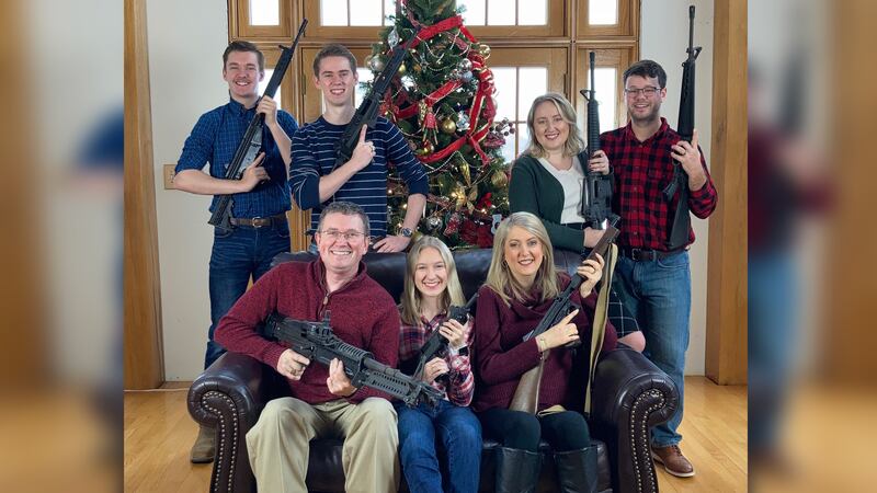 The post shows a picture of Rep. Thomas Massie and his family smiling and posing with an...