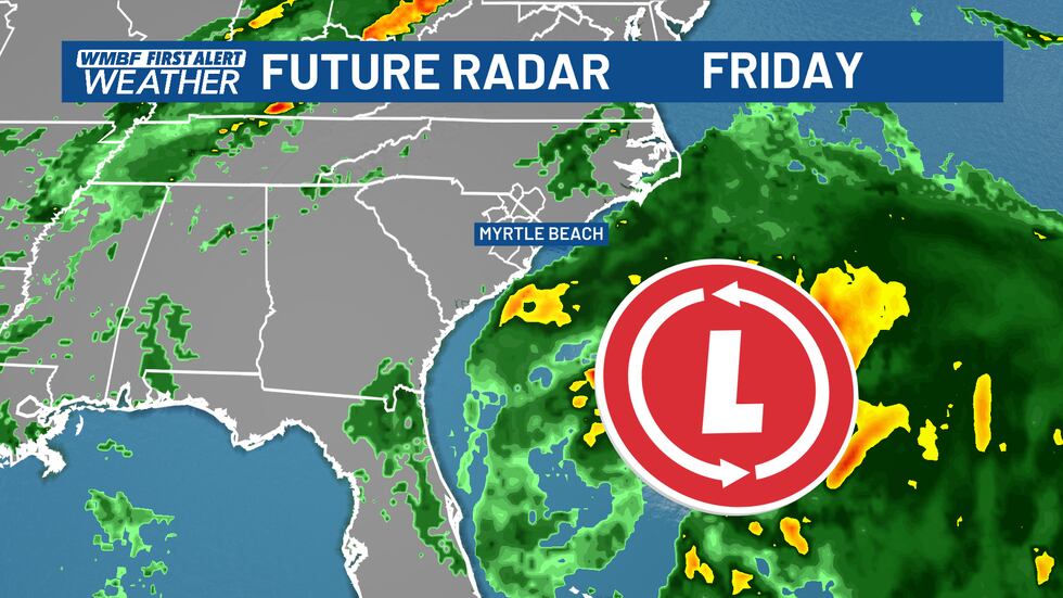 A low pressure system will move along the coast, bringing more clouds and a few light showers.