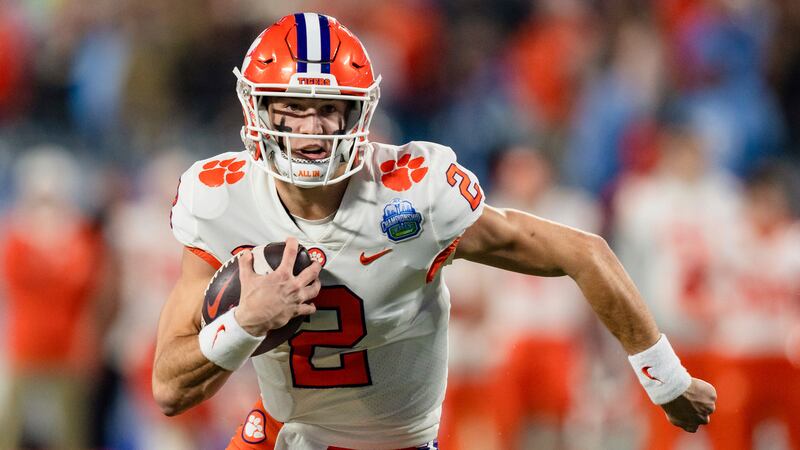 Clemson quarterback Cade Klubnik runs with the ball in the first half during the Atlantic...
