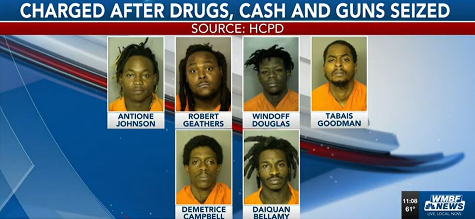 Six men are charged in connection to a series of drive-by shootings in Horry County.