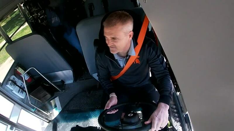 A school superintendent in Iowa learns how to drive school buses to help with driver...