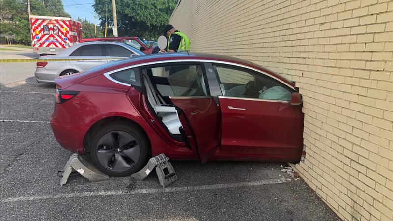 A car slammed into a building along North Kings Highway on Thursday night.