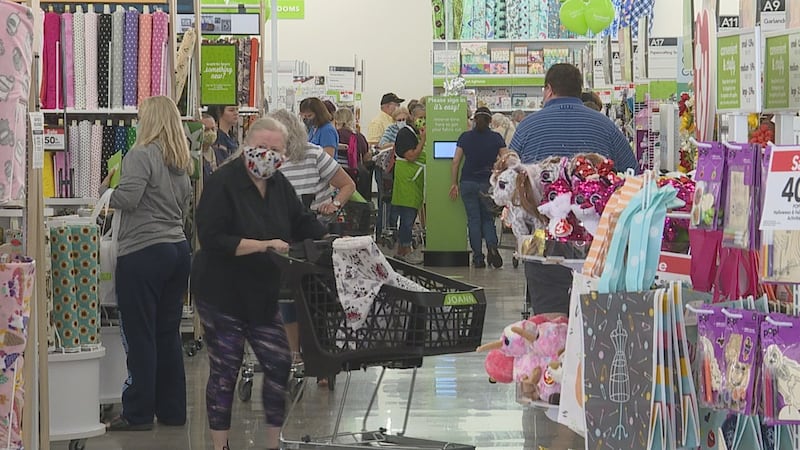 Shoppers browse at a JoAnn Fabrics and Crafts store in Sioux Falls, South Dakota.