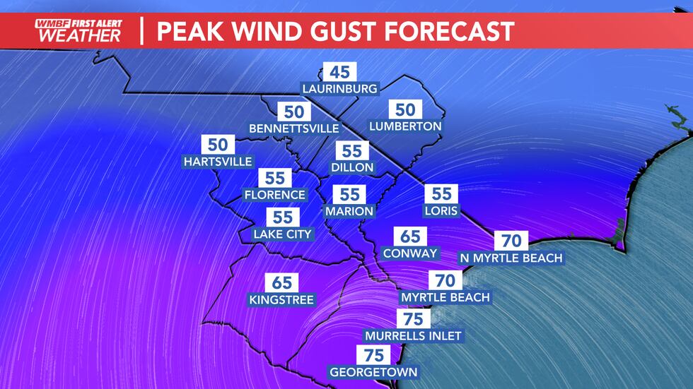Hurricane conditions are possible along the Grand Strand