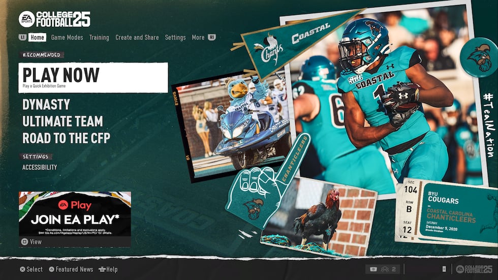View main menu "EA Sports College Football 25" If Coastal Carolina is selected...